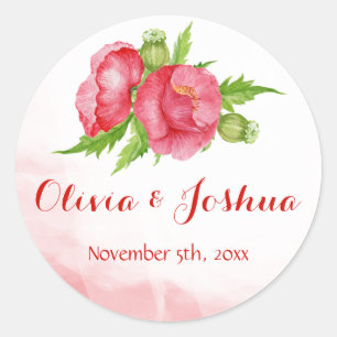 Stickers de mariage de coquelicot aquarelle