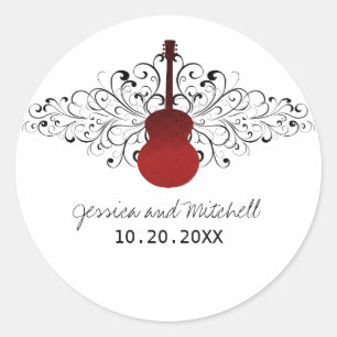 Stickers de mariage de guitare Red Swirls