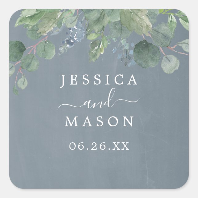 Stickers de mariage Dusty Blue Eucalyptus Favor (Devant)