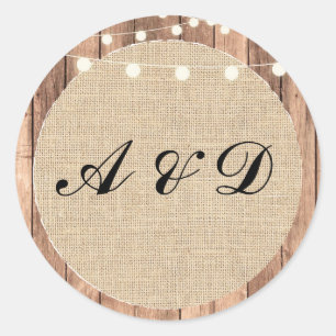 Stickers de mariage en bois Burlap rustique I DO B