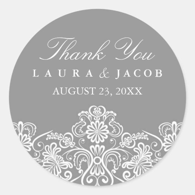 Stickers de mariage en dentelle florale gris et bl (Devant)