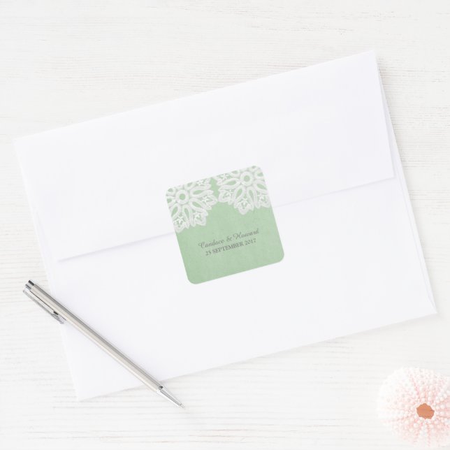 Stickers de mariage en dentelle verte de Mint (Enveloppe)