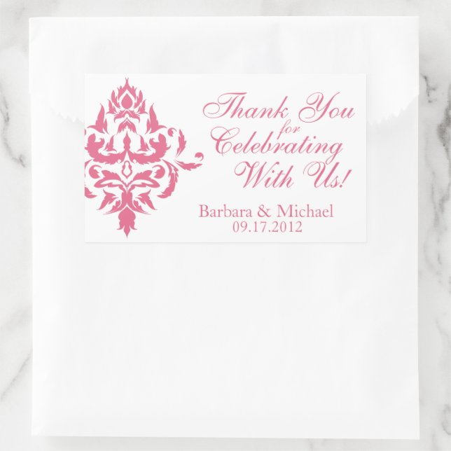 Stickers de mariage favori rose Damask Rectangle (Sac)