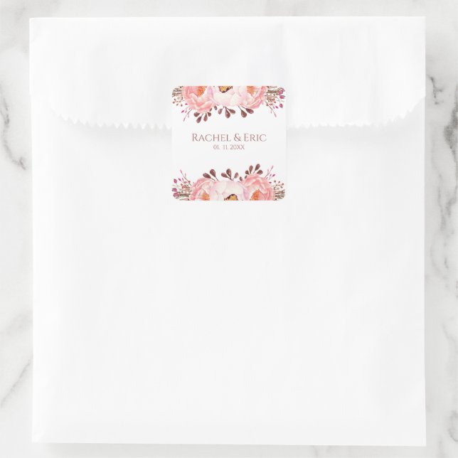 Stickers de mariage floral floue avec des noms per (Sac)