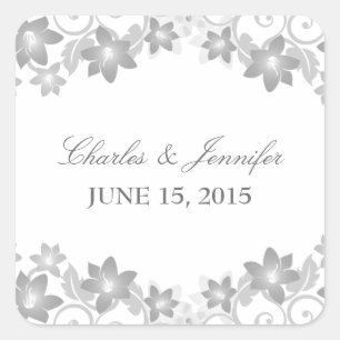 Stickers de mariage floral gris simple