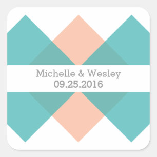 Stickers de mariage géométrique de corail turquois