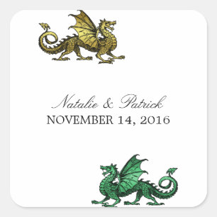 Stickers de mariage Gold Green Dragon