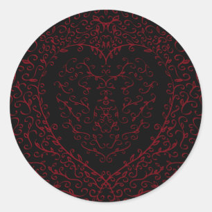 Stickers de mariage gothique du coeur rouge et noi