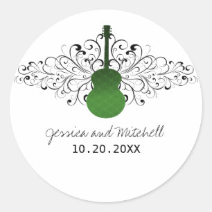 Stickers de mariage guitare à perles vertes