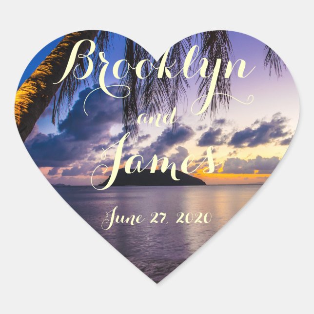 Stickers de mariage Heart Purple Beach (Devant)