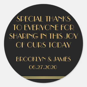 Stickers de mariage Merci Gold Black Great Gatsby
