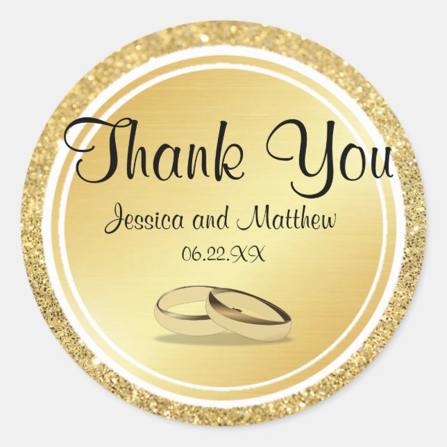 Stickers de mariage Merci Parties scintillant or p (Devant)