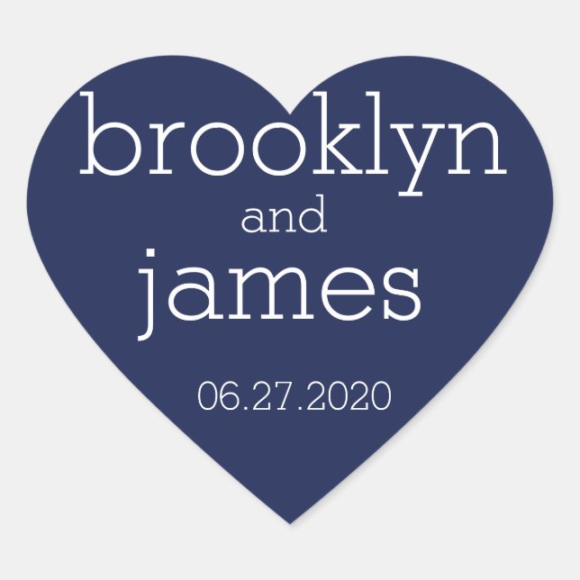 Stickers de mariage moderne bleu marine de coeur (Devant)