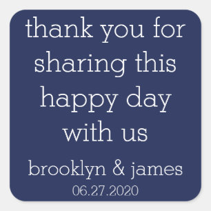 Stickers de mariage moderne bleu marine Merci