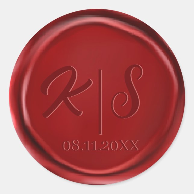 Stickers de mariage Monogram Red Wax Seal (Devant)