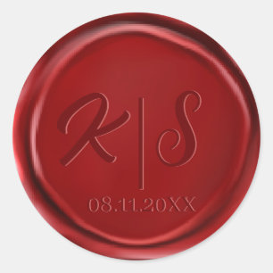 Stickers de mariage Monogram Red Wax Seal