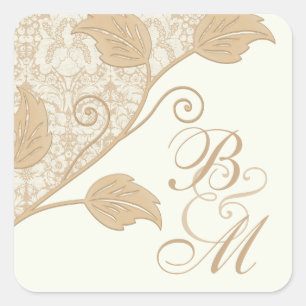 Stickers de mariage Monogramme Feuille et dentelle