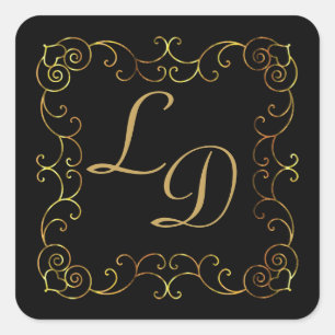 Stickers de mariage Monogramme noir et or
