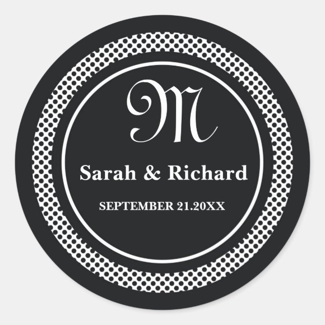 Stickers de mariage monogramme : Pois noirs (Devant)