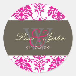 stickers de mariage monogramme rose Damask