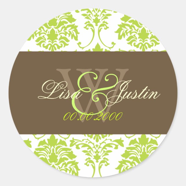 stickers de mariage monogramme vert citron (Devant)