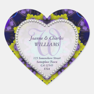 Stickers de mariage monogramme violet jaune