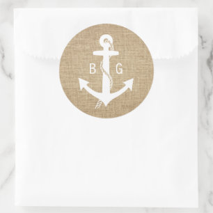 Stickers de mariage nautique Ancre Monogramme rust