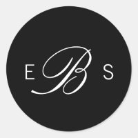 Stickers de mariage noir élégant monogramme cercle