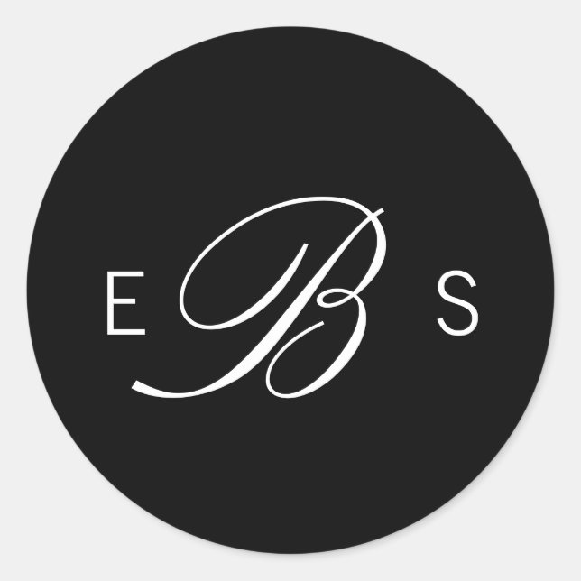 Stickers de mariage noir élégant monogramme cercle (Devant)