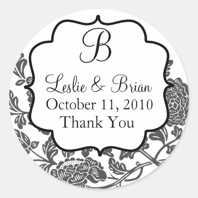 Stickers de mariage noir et blanc monogramme (Devant)