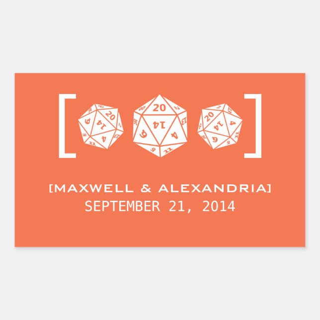 Stickers de mariage Orange D20 Dice Gamer (Devant)