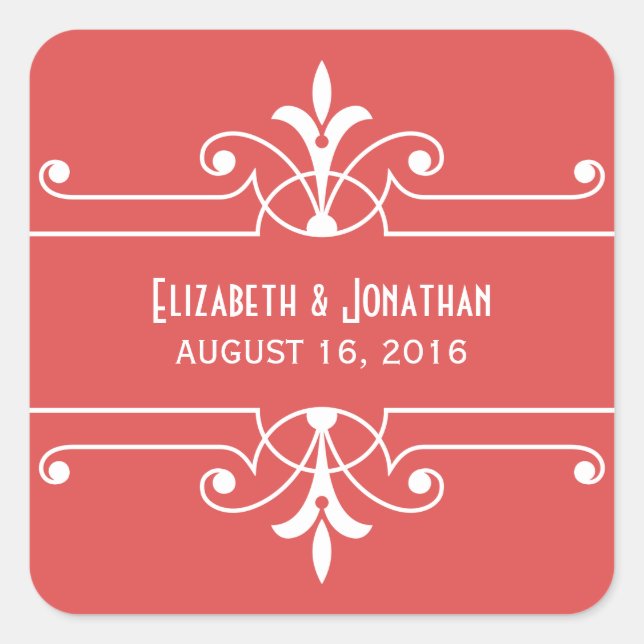 Stickers de mariage ornemental fantaisie rouge (Devant)