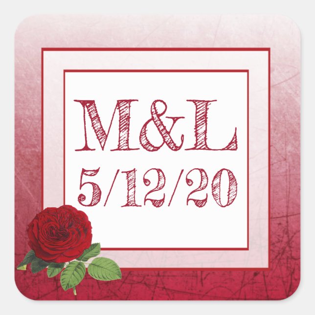 Stickers de mariage personnalisés à la rose rouge (Devant)