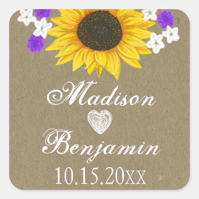 Stickers de mariage personnalisés de tournesol rus (Devant)