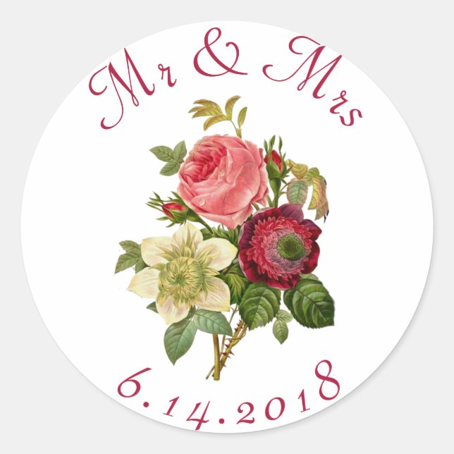 Stickers de mariage personnalisés Roses rouges (Devant)