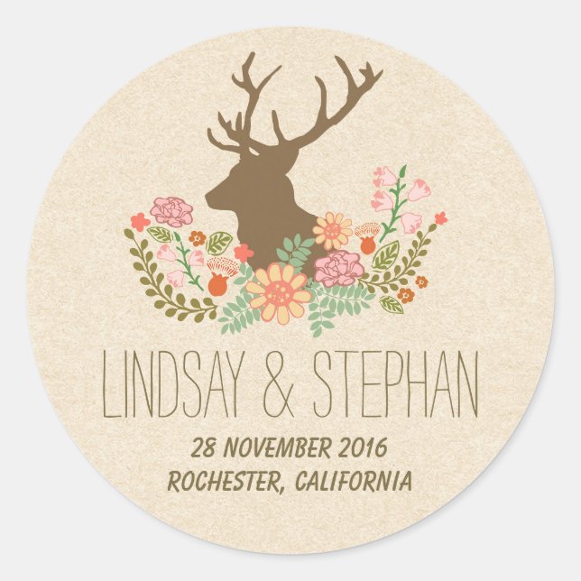 stickers de mariage romantique floral cerf (Devant)