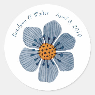 Stickers de mariage rond bleu et orange