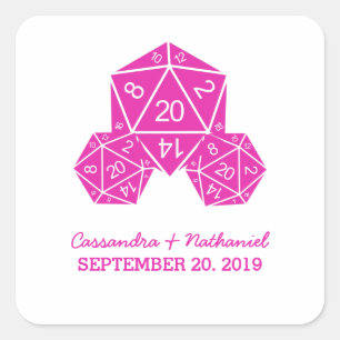 Stickers de mariage rose D20 dés