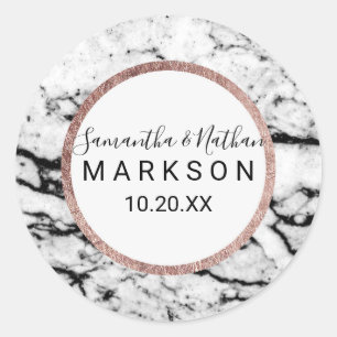 Stickers de mariage Rose en marbre moderne or à ra
