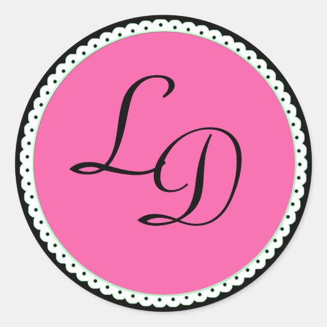 Stickers de mariage rose et noir Monogramme (Devant)