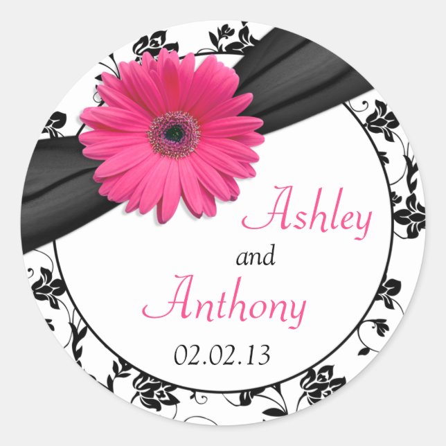 Stickers de mariage rose marguerite noir blanc flo (Devant)