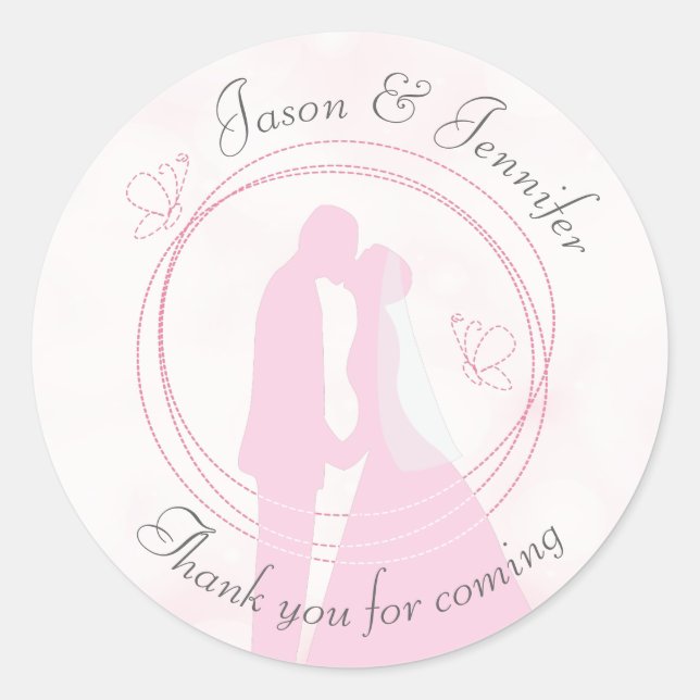 Stickers de mariage rose romantique Merci (Devant)
