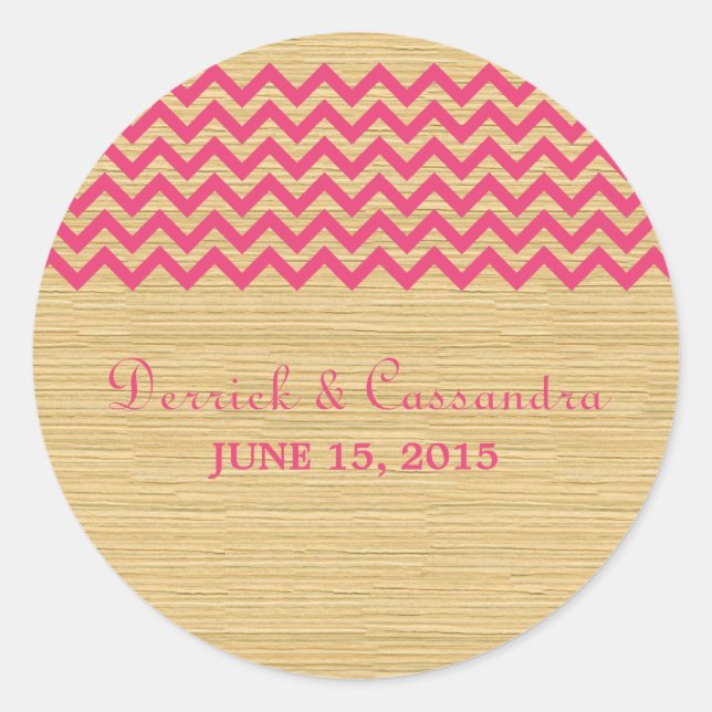 Stickers de mariage rose rustique Chevron (Devant)