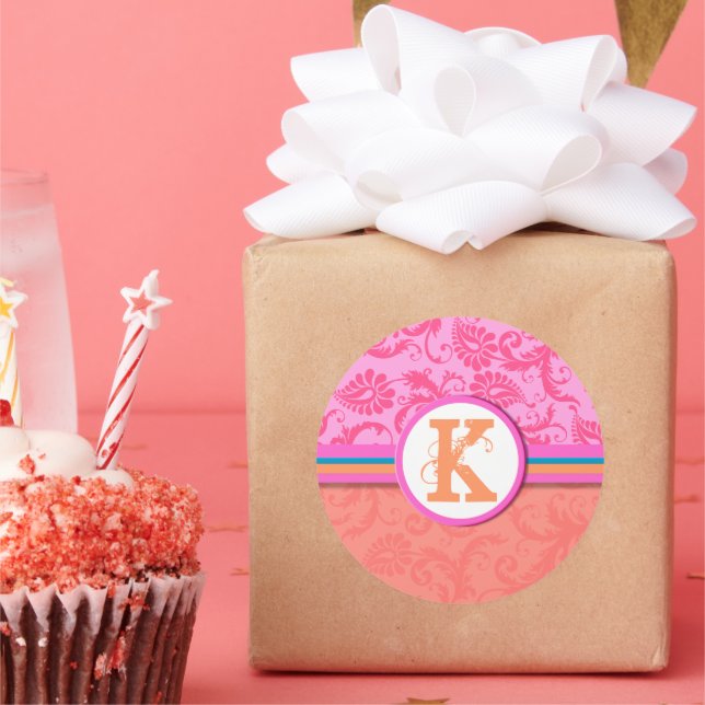 Stickers de mariage rose Turquoise et corail damas (Fête)