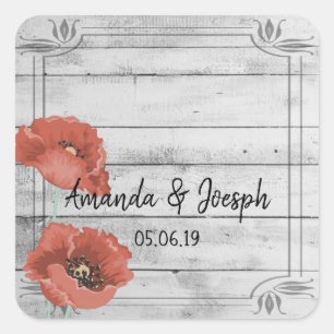 Stickers de mariage rustique blanc bois pavot