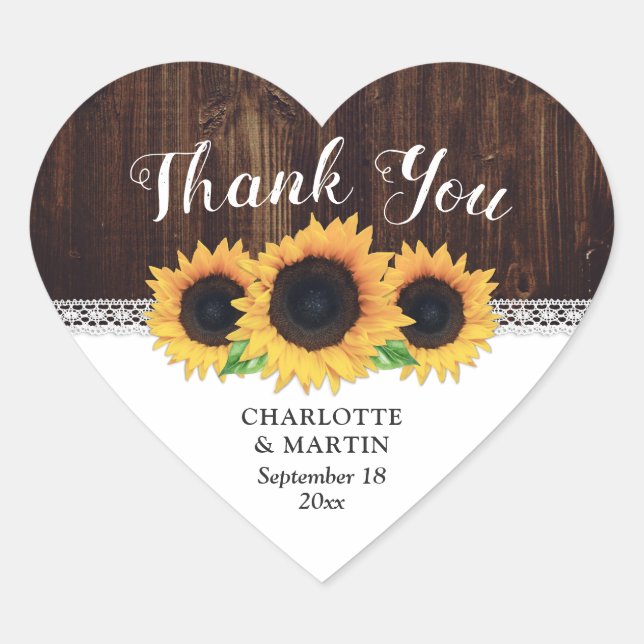 Stickers de mariage rustique en bois et tournesol  (Devant)