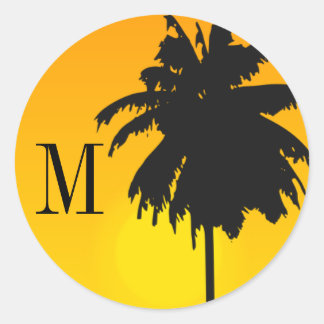 Stickers de mariage Sunset Palm Tree avec Monogram