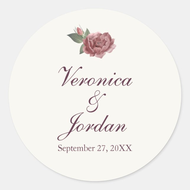 Stickers de mariage sur mesure magenta Floral (Devant)