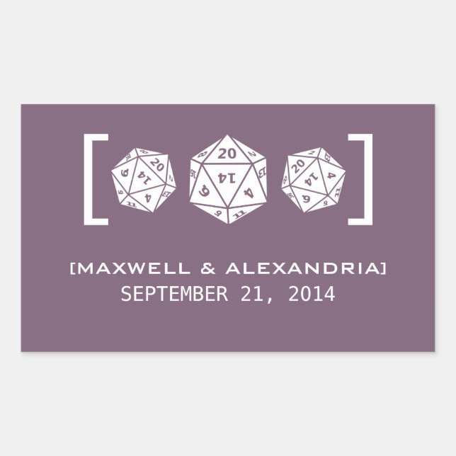 Stickers de mariage violet D20 Dice Gamer (Devant)