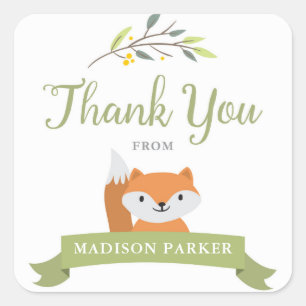 Stickers de Merci de Baby shower Woodland Fox